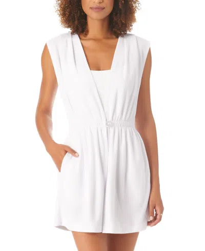 Anne Cole Women's Pleated Terry Cover-up Robe In White