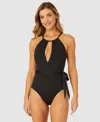 Anne Cole Live In Color High Neck Plunge One Piece Swimsuit In Black