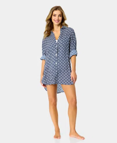 Anne Cole Women's Printed Cover-up Swim Shirt In Blue