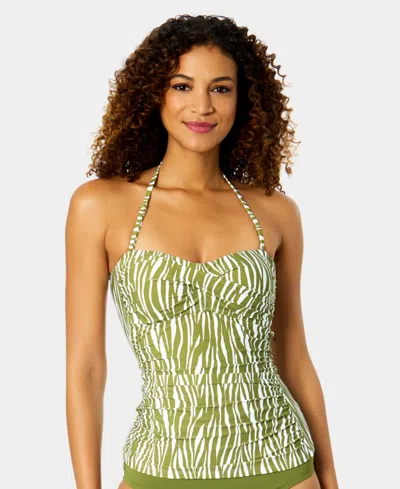 Anne Cole Printed Twist Front Bandeaukini Swim Top In Green