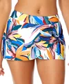 Anne Cole Riviera Floral Drape Front Mid Rise Swim Skirt Bottom In Multi