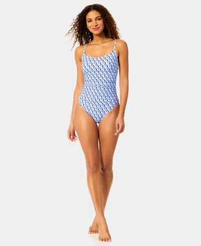 Anne Cole Women's Ring Shirred Lingerie Maillot One-piece Swimsuit In Blue
