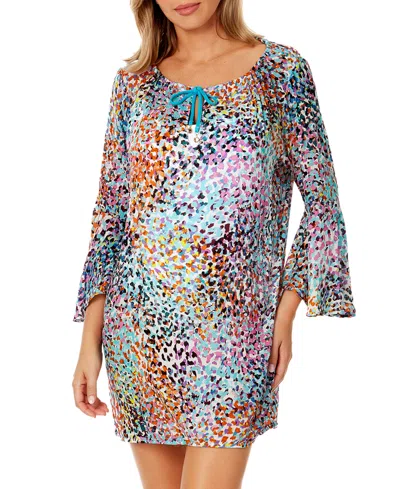 Anne Cole Women's Scoop-neck Bell-sleeve Cover-up Tunic In Multi Color