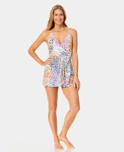 Anne Cole Women's Surplice Maillot Swim Dress In Multi