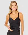 Anne Cole Women's Surplice Underwire Tankini Top In Black