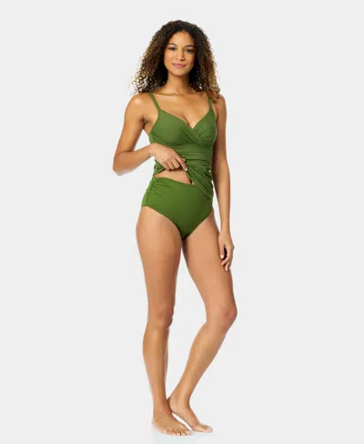 Anne Cole Women's Surplice Underwire Tankini Top In Green
