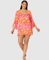 Anne Cole Women's Tie Dye Foulard Bell-sleeve Flounce Tunic Swim Cover-up