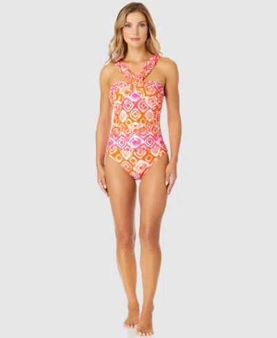 Anne Cole Women's Tie Dye Foulard Twist Bandeau One-piece Swimsuit In Multi