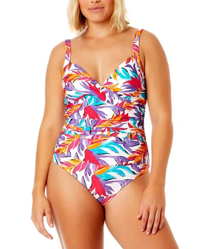 Anne Cole Women's Tropical-print One-piece Swimsuit In White Print
