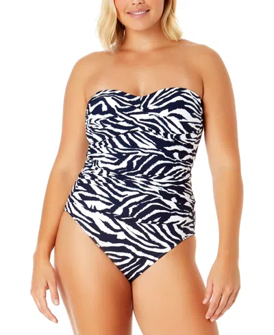 Anne Cole Women's Twist-front Strapless One Piece Swimsuit In Navy  White