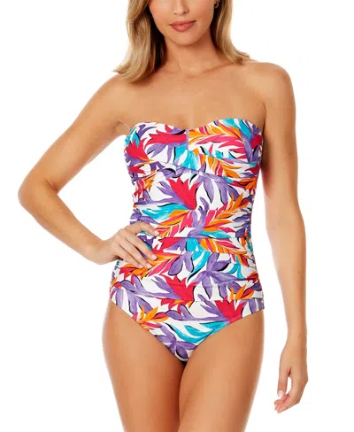 Anne Cole Women's Twist-front Tropical-print One-piece Swimsuit In White Print