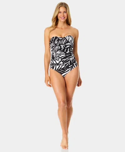 Anne Cole Women's Twist-front Shirred Printed One-piece Swimsuit In Black