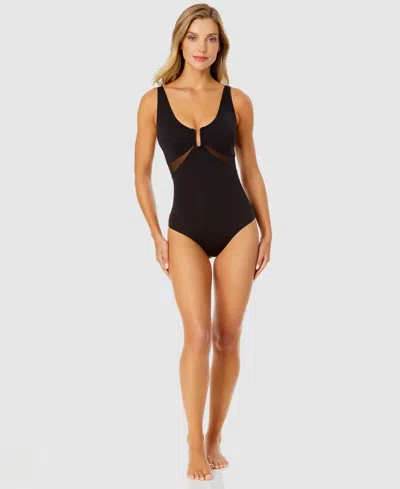ANNE COLE WOMEN'S U-RING MESH-INSET ONE-PIECE SWIMSUIT