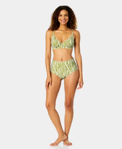 Anne Cole Womens V Neck Bikini Top High Waist Shirred Bottoms In Green