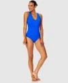 Anne Cole Live In Color V Neck Cross Back One Piece Swimsuit In Royal