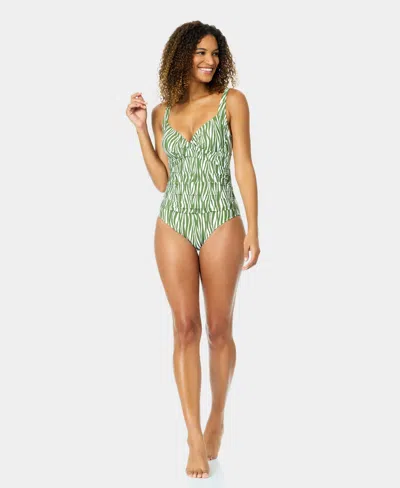 Anne Cole Women's V-neck Underwire One-piece Swimsuit In Green