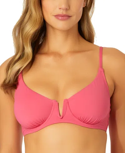 Anne Cole Women's V-wire Elongated Underwire Bikini Top In Red
