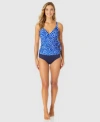 Anne Cole Womens Denim Dot Wrap Tie Tankini Top High Waist Bikini Bottoms