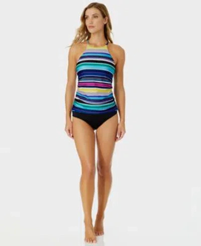 Anne Cole Womens High Neck Halter Tankini Top High Waist Bikini Bottoms In Multi