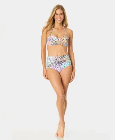 Anne Cole Womens Liz Twist Bandeau Neck Swim Bikini Top High Waist Printed Shirred Swim Bottoms In Multi