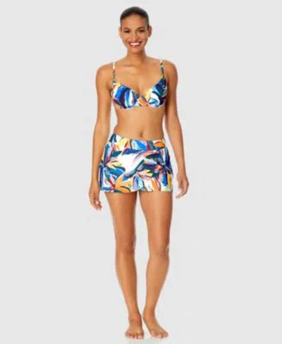 ANNE COLE WOMENS PRINTED UNDERWIRE BIKINI TOP TULIP DRAPED SWIM SKIRT