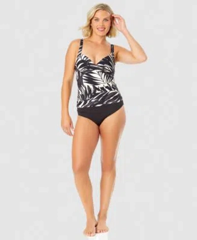 Anne Cole Womens Ruched Front Underwire Tankini Top High Waist Bikini Bottoms In Black White