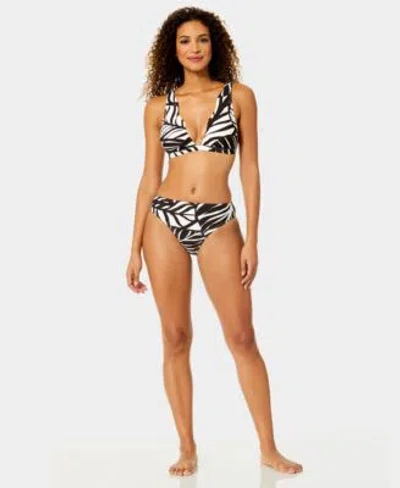 Anne Cole Womens Scallop Neck Plunge Swim Top Mid Rise Swim Bottoms In Multi