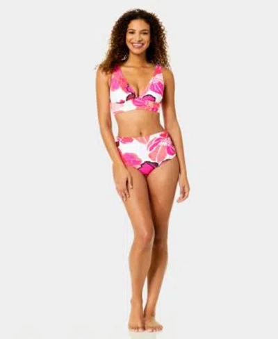 Anne Cole Womens Soft Shirred Band Swim Bikini Top High Waist Shirred Swim Bottoms In Multi