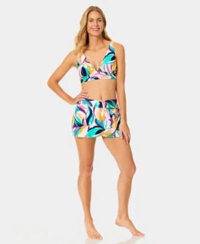 Anne Cole Womens Soft Shirred Band Swim Bikini Top Tulip Drape Swim Skirt In Multi