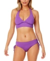 ANNE COLE WOMENS SOLID BANDED HALTER BIKINI TOP RUCHED SIDE BIKINI BOTTOMS