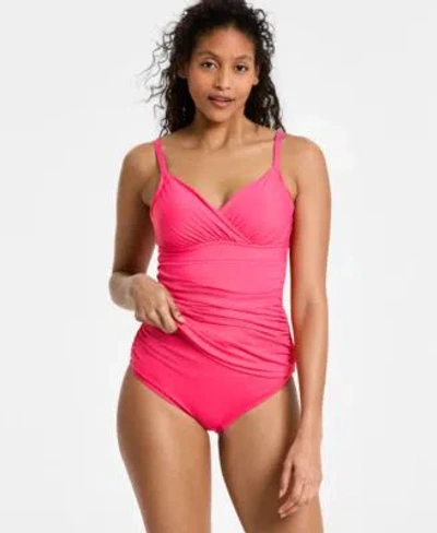 Anne Cole Womens Surplice Underwire Tankini Top High Waist Bottom In Pink