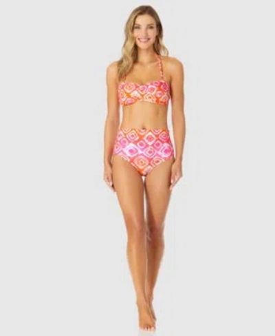Anne Cole Womens Tie Dyed Foulard Bandeau Bikini Top Convertible Bottoms In Pink