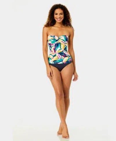 Anne Cole Womens Twist Front Bandeau Strapless Tankini Top High Waist Bikini Bottoms In Multi