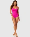 Anne Cole Womens Twist Front Ruched Tankini Top High Waist Bikini Bottoms In Pink