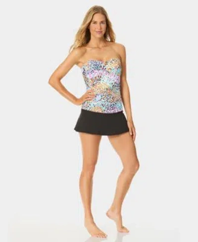 Anne Cole Womens Twist Front Strapless Tankini Top Solid Soft Band Rock Swim Skort In Multi