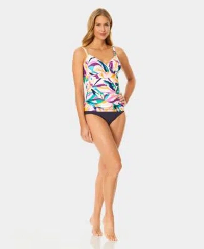 Anne Cole Womens Underwire Surplice Tri Printed Tankini Top High Waist Bikini Bottoms In Multi
