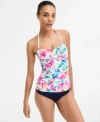 Anne Cole Womens Watercolor Paisley Twist Front Bandeau Tankini Top High Waist Bikini Bottoms