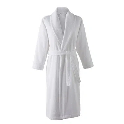 Anne De Solene Héritage 100% Egyptian-quality Cotton Terry Cloth Adult Mid-calf Bathrobe With Pockets In White