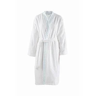 Anne De Solene Hespérides Cotton Terry Cloth Above Knee Bathrobe In White,blue