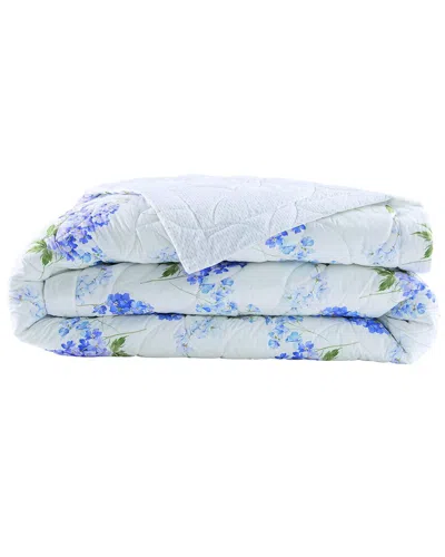 Anne De Solene Anne De Solène Organic Cotton Percale 200 Thread Count Charme Coverlet In Blue