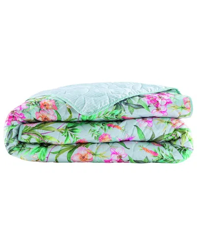Anne De Solene Anne De Solène Organic Cotton Sateen 300 Thread Count Conte Coverlet In Green