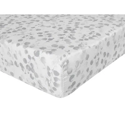 Anne De Solene Rosée Gris 300 Thread Count Floral Egyptian Quality Cotton Sateen Fitted Sheet In White;gray
