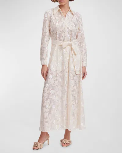 Anne Fontaine Adelie Sheer Floral-embroidered Maxi Shirtdress In Moon White