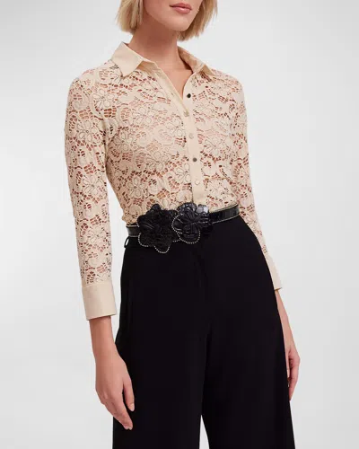 Anne Fontaine Amazone Button-down Floral Lace Shirt In Vanilla