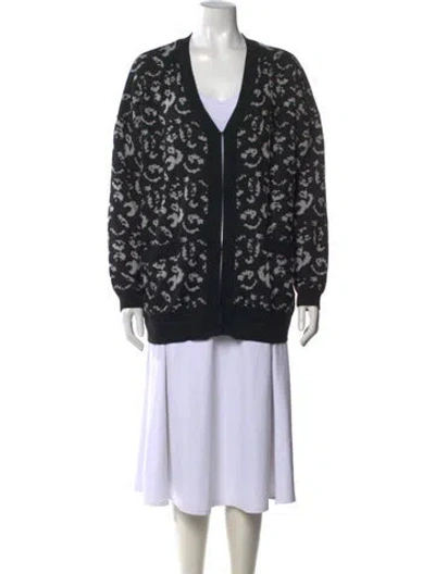 Pre-owned Anne Fontaine Animal Print V-neck Sweater In Black