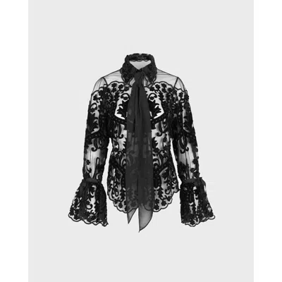 Anne Fontaine Arabesque Semi-sheer Embroidered Lace Shirt In Black
