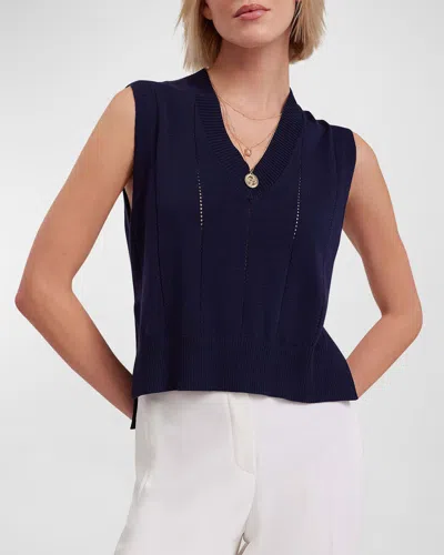 Anne Fontaine Azur Side-slit Pointelle Knit Vest In Blue
