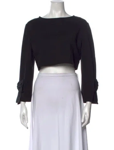 Pre-owned Anne Fontaine Bateau Neckline Three-quarter Sleeve Crop Top In Black