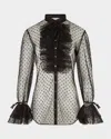 Anne Fontaine Benga Ruffle Dotted Mesh Blouse In Black