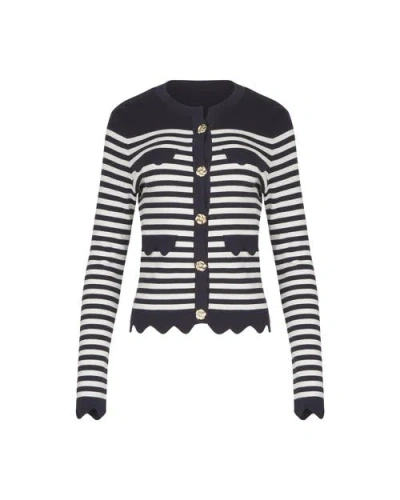 ANNE FONTAINE CARDIGAN BLUE AND WHITE STRIPED CARDIGAN WITH GOLD FLOWER BUTTONS